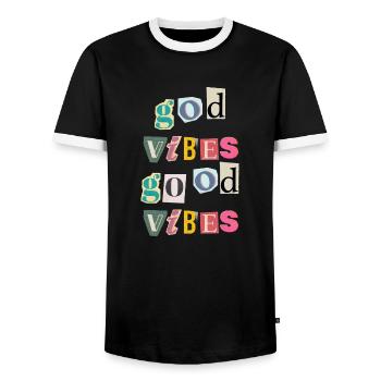 "God Vibes T-Shirt - Positive gifts Designs” - Men's Ringer Shirt - black/white - Front - AI Model Female 172 light (172cm) & AI Model Male 178 light (178cm)
