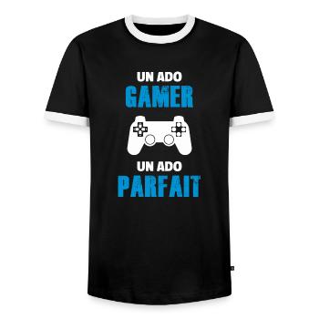 ado gamer / ado parfait / adolescent / enfants - T-shirt contrasté Homme - noir/blanc - Devant - AI Model Female 172 light (172cm) & AI Model Male 178 light (178cm)