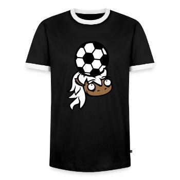 Horse Football Ball Game Header Club Fan Hobby - Men's Ringer Shirt - black/white - Front - AI Model Female 172 light (172cm) & AI Model Male 178 light (178cm)