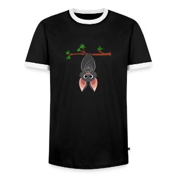 Bat Branch Tree Bloodsucker Vampire Hang Out - Men's Ringer Shirt - black/white - Front - AI Model Female 172 light (172cm) & AI Model Male 178 light (178cm)