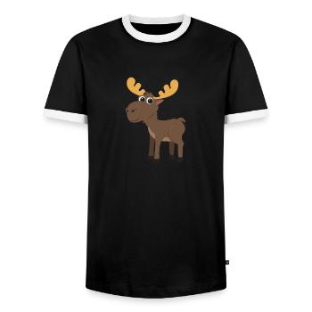 Elk Sweden Animal Moose Typical Swedish Flag - Men's Ringer Shirt - black/white - Front - AI Model Female 172 light (172cm) & AI Model Male 178 light (178cm)