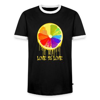 love is love,orange,colorful,graffiti,LGBT - Men's Ringer Shirt - black/white - Front - AI Model Female 172 light (172cm) & AI Model Male 178 light (178cm)