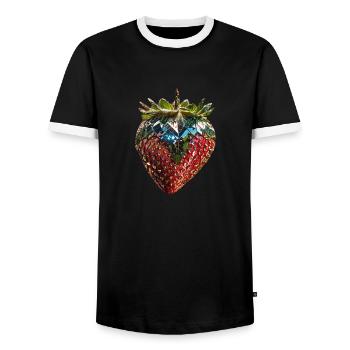 strawberry, sequins, rhinestones, glamour - Men's Ringer Shirt - black/white - Front - AI Model Female 172 light (172cm) & AI Model Male 178 light (178cm)