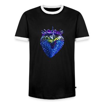 erdbeere,blaue erdbeere, erdbeere mit Pailletten - Männer Kontrast-T-Shirt - Schwarz/Weiß - Vorne - AI Model Female 172 light (172cm) & AI Model Male 178 light (178cm)