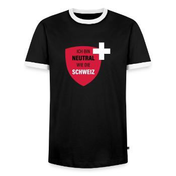 Neutral wie die Schweiz - Männer Kontrast-T-Shirt - Schwarz/Weiß - Vorne - AI Model Female 172 light (172cm) & AI Model Male 178 light (178cm)