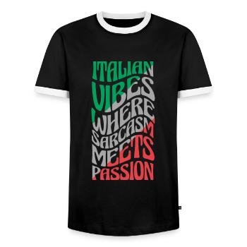 Funny Sarcasm Italy - Men's Ringer Shirt - black/white - Front - AI Model Female 172 light (172cm) & AI Model Male 178 light (178cm)