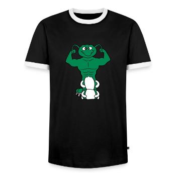 haut du corps pose fort bodybuilder muscles bras f - T-shirt contrasté Homme - noir/blanc - Devant - AI Model Female 172 light (172cm) & AI Model Male 178 light (178cm)