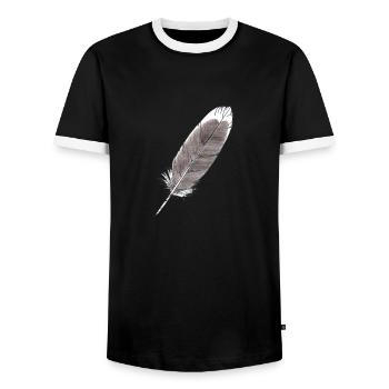 Feder Grau Handgezeichnet (Graugans) - Männer Kontrast-T-Shirt - Schwarz/Weiß - Vorne - AI Model Female 172 light (172cm) & AI Model Male 178 light (178cm)