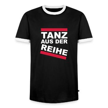 Tanz aus der Reihe - Party Shirt Motiv - Männer Kontrast-T-Shirt - Schwarz/Weiß - Vorne - AI Model Female 172 light (172cm) & AI Model Male 178 light (178cm)
