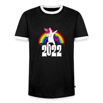Dabbing Unicorn 2022 Rainbow Drôle Nouvel An - T-shirt contrasté Homme - noir/blanc - Devant - AI Model Female 172 light (172cm) & AI Model Male 178 light (178cm)