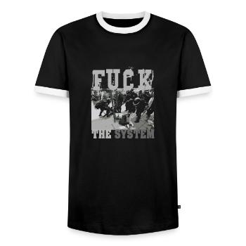 Fuck the System - Männer Kontrast-T-Shirt - Schwarz/Weiß - Vorne - AI Model Female 172 light (172cm) & AI Model Male 178 light (178cm)