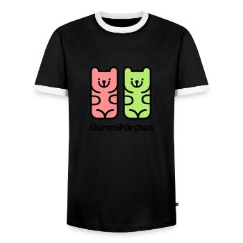 GummiPärchen - Männer Kontrast-T-Shirt - Schwarz/Weiß - Vorne - AI Model Female 172 light (172cm) & AI Model Male 178 light (178cm)