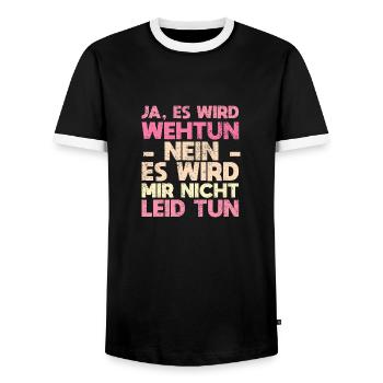 Ja, Es Wird Wehtun Nein, Es Wird Mir Nicht... - Männer Kontrast-T-Shirt - Schwarz/Weiß - Vorne - AI Model Female 172 light (172cm) & AI Model Male 178 light (178cm)