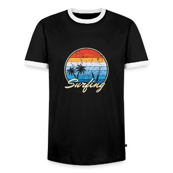 Surf Vacances Plage Mer Planche de surf Cadeau mer - T-shirt contrasté Homme - noir/blanc - Devant - AI Model Female 172 light (172cm) & AI Model Male 178 light (178cm)