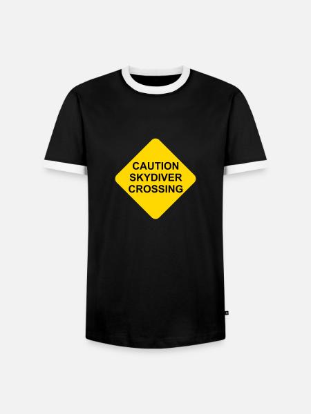 Shield Caution Skydiver Crossing - Men's Ringer Shirt - black/white