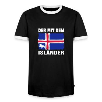 Der mit dem Isländer - Männer Kontrast-T-Shirt - Schwarz/Weiß - Vorne - AI Model Female 172 light (172cm) & AI Model Male 178 light (178cm)