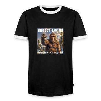 Bigfoot saw me, but nobody believes him - Men's Ringer Shirt - black/white - Front - AI Model Female 172 light (172cm) & AI Model Male 178 light (178cm)