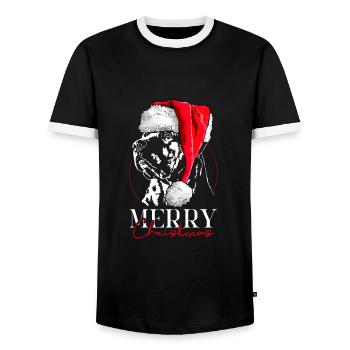 Santa TOSA INU Joyeux Noël Chiens Wilsigns - T-shirt contrasté Homme - noir/blanc - Devant - AI Model Female 172 light (172cm) & AI Model Male 178 light (178cm)