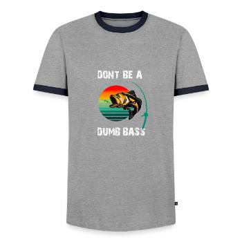 DON'T BE A DUMB BASS, BASS FISHING FISHERMAN - Men's Ringer Shirt - grey/navy  - Front - AI Model Female 172 light (172cm) & AI Model Male 178 light (178cm)