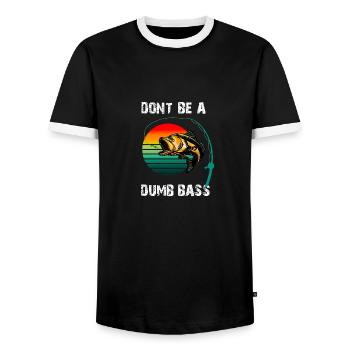 DON'T BE A DUMB BASS, BASS FISHING FISHERMAN - Men's Ringer Shirt - black/white - Front - AI Model Female 172 light (172cm) & AI Model Male 178 light (178cm)