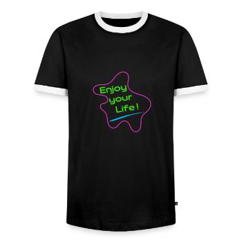 Enjoy your life - Genieße dein Leben - Sei positiv - Männer Kontrast-T-Shirt - Schwarz/Weiß - Vorne - AI Model Female 172 light (172cm) & AI Model Male 178 light (178cm)
