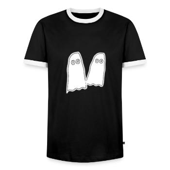 Deux vêtements d’Halloween White Spirits - T-shirt contrasté Homme - noir/blanc - Devant - AI Model Female 172 light (172cm) & AI Model Male 178 light (178cm)