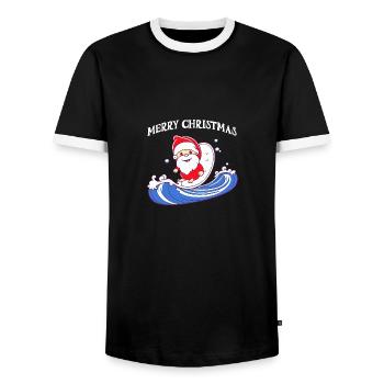 Merry Christmas Weihnachtsmann auf dem Surfbrett - Männer Kontrast-T-Shirt - Schwarz/Weiß - Vorne - AI Model Female 172 light (172cm) & AI Model Male 178 light (178cm)