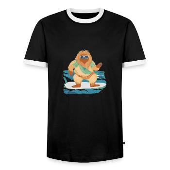 Bigfoot auf Surfbrett - Männer Kontrast-T-Shirt - Schwarz/Weiß - Vorne - AI Model Female 172 light (172cm) & AI Model Male 178 light (178cm)