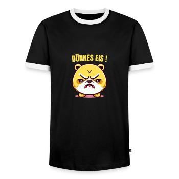 Dünnes Eis mit zorniger Katze - Männer Kontrast-T-Shirt - Schwarz/Weiß - Vorne - AI Model Female 172 light (172cm) & AI Model Male 178 light (178cm)