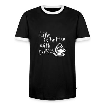 Life is better with Coffee - Men's Ringer Shirt - black/white - Front - AI Model Female 172 light (172cm) & AI Model Male 178 light (178cm)