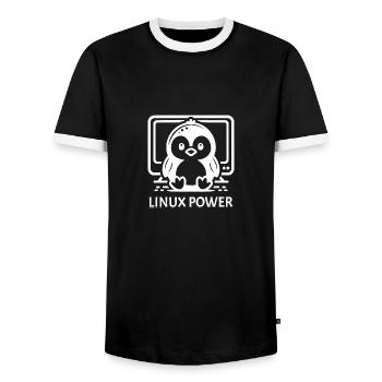 Puissance Linux - T-shirt contrasté Homme - noir/blanc - Devant - AI Model Female 172 light (172cm) & AI Model Male 178 light (178cm)