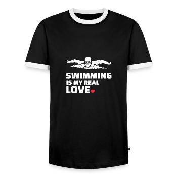 I love swimming - Men's Ringer Shirt - black/white - Front - AI Model Female 172 light (172cm) & AI Model Male 178 light (178cm)