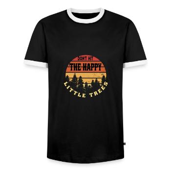 Conservation Trees Don't Hit The Happy Little Trees - Men's Ringer Shirt - black/white - Front - AI Model Female 172 light (172cm) & AI Model Male 178 light (178cm)