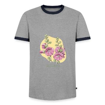 Dessin botanique rose mauve - T-shirt contrasté Homme - gris/marine  - Devant - AI Model Female 172 light (172cm) & AI Model Male 178 light (178cm)