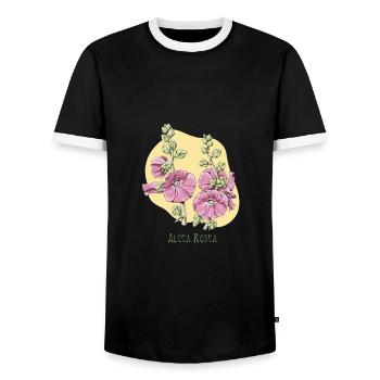 Malvenrosa botanische Zeichnung - Männer Kontrast-T-Shirt - Schwarz/Weiß - Vorne - AI Model Female 172 light (172cm) & AI Model Male 178 light (178cm)
