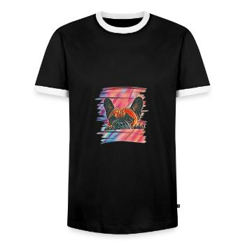French Bulldog - Men's Ringer Shirt - black/white - Front - AI Model Female 172 light (172cm) & AI Model Male 178 light (178cm)