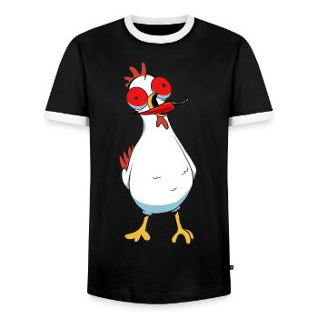 Pepperoni Chili Poulet Volaille Piquante Volaille Épicée - T-shirt contrasté Homme - noir/blanc - Devant - AI Model Female 172 light (172cm) & AI Model Male 178 light (178cm)