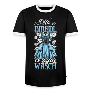 Mei Dirndl ist in der Wäsche Trachtenshirt Damen - Männer Kontrast-T-Shirt - Schwarz/Weiß - Vorne - AI Model Female 172 light (172cm) & AI Model Male 178 light (178cm)