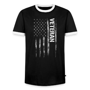 Veteran - American Flag - Men's Ringer Shirt - black/white - Front - AI Model Female 172 light (172cm) & AI Model Male 178 light (178cm)