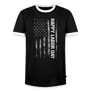 Happy Labor Day - American Flag - Männer Kontrast-T-Shirt - Schwarz/Weiß - Vorne - AI Model Female 172 light (172cm) & AI Model Male 178 light (178cm)