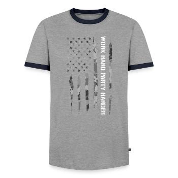 Work Hard Party Harder - Männer Kontrast-T-Shirt - Grau/Navy  - Vorne - AI Model Female 172 light (172cm) & AI Model Male 178 light (178cm)