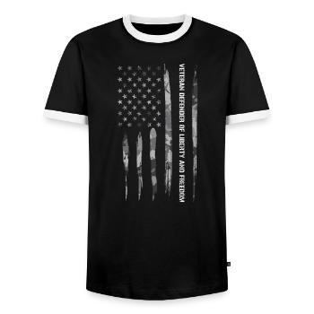 Vétéran Défenseur De La Liberté Et... - T-shirt contrasté Homme - noir/blanc - Devant - AI Model Female 172 light (172cm) & AI Model Male 178 light (178cm)