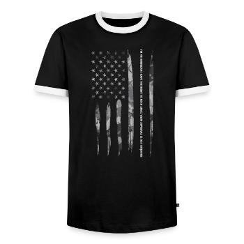 Je suis un Américain, j’ai le droit... - T-shirt contrasté Homme - noir/blanc - Devant - AI Model Female 172 light (172cm) & AI Model Male 178 light (178cm)