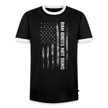 Ban Idiots Not Guns - Men's Ringer Shirt - black/white - Front - AI Model Female 172 light (172cm) & AI Model Male 178 light (178cm)