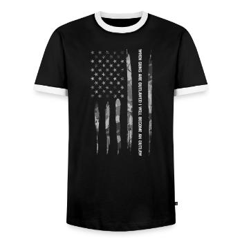When Guns Are Outlawed I Will Be... - Men's Ringer Shirt - black/white - Front - AI Model Female 172 light (172cm) & AI Model Male 178 light (178cm)