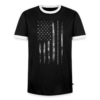 Si les armes à feu tuent des gens, je suppose que c’est un penc... - T-shirt contrasté Homme - noir/blanc - Devant - AI Model Female 172 light (172cm) & AI Model Male 178 light (178cm)