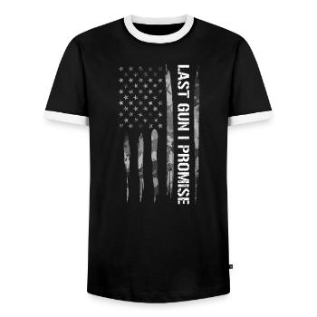 Last Gun I Promise - Drapeau américain - T-shirt contrasté Homme - noir/blanc - Devant - AI Model Female 172 light (172cm) & AI Model Male 178 light (178cm)