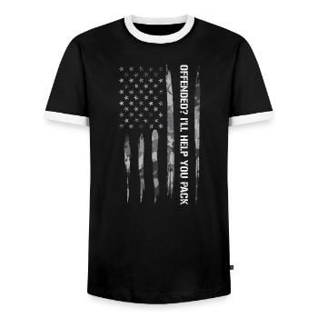 Offended? I'll Help You Pack - Men's Ringer Shirt - black/white - Front - AI Model Female 172 light (172cm) & AI Model Male 178 light (178cm)
