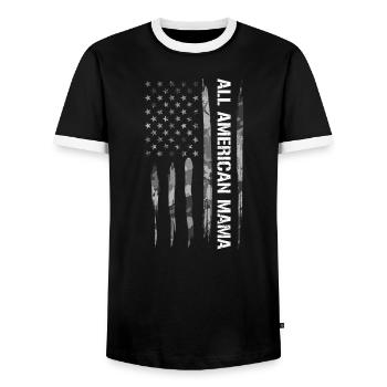All American Mama - Drapeau américain - T-shirt contrasté Homme - noir/blanc - Devant - AI Model Female 172 light (172cm) & AI Model Male 178 light (178cm)