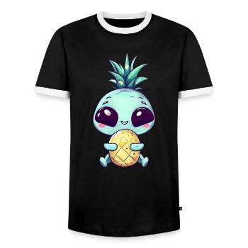 Alien avec coiffure punk ananas - T-shirt contrasté Homme - noir/blanc - Devant - AI Model Female 172 light (172cm) & AI Model Male 178 light (178cm)